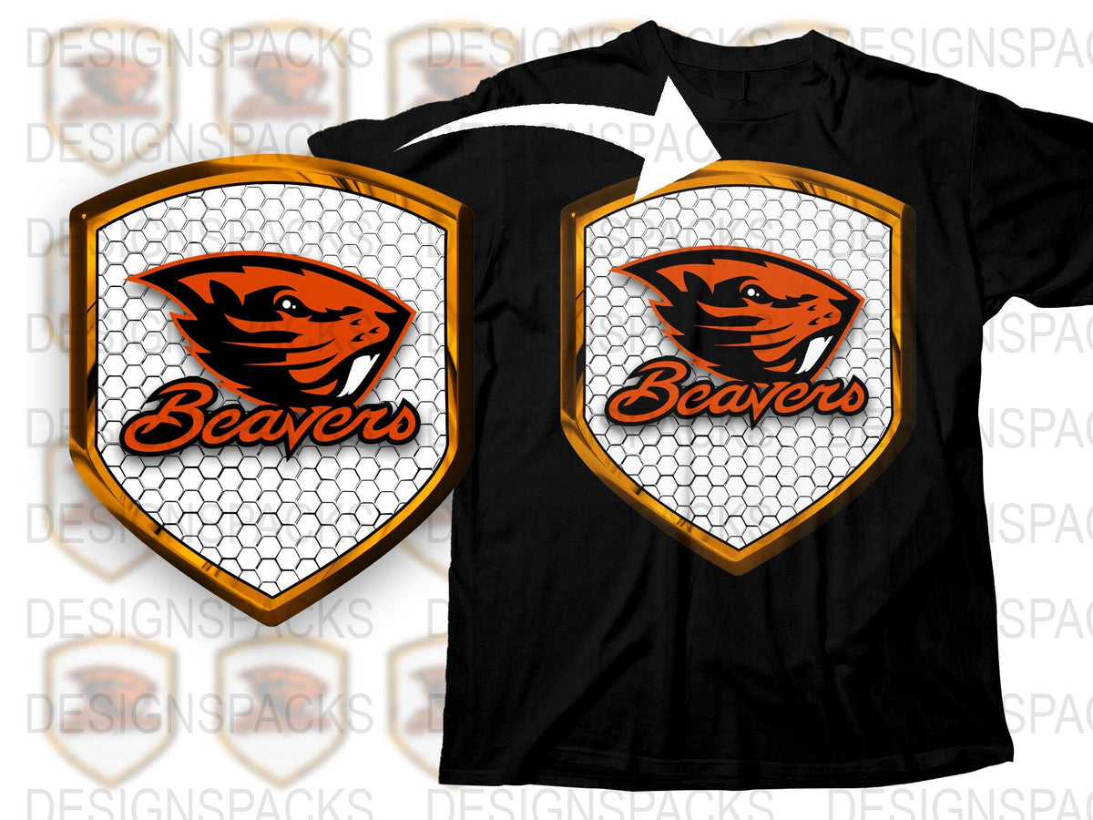 Custom Beaver Mascot Sports Team T-Shirt, Black Honeycomb Design, Unisex Graphic Tee