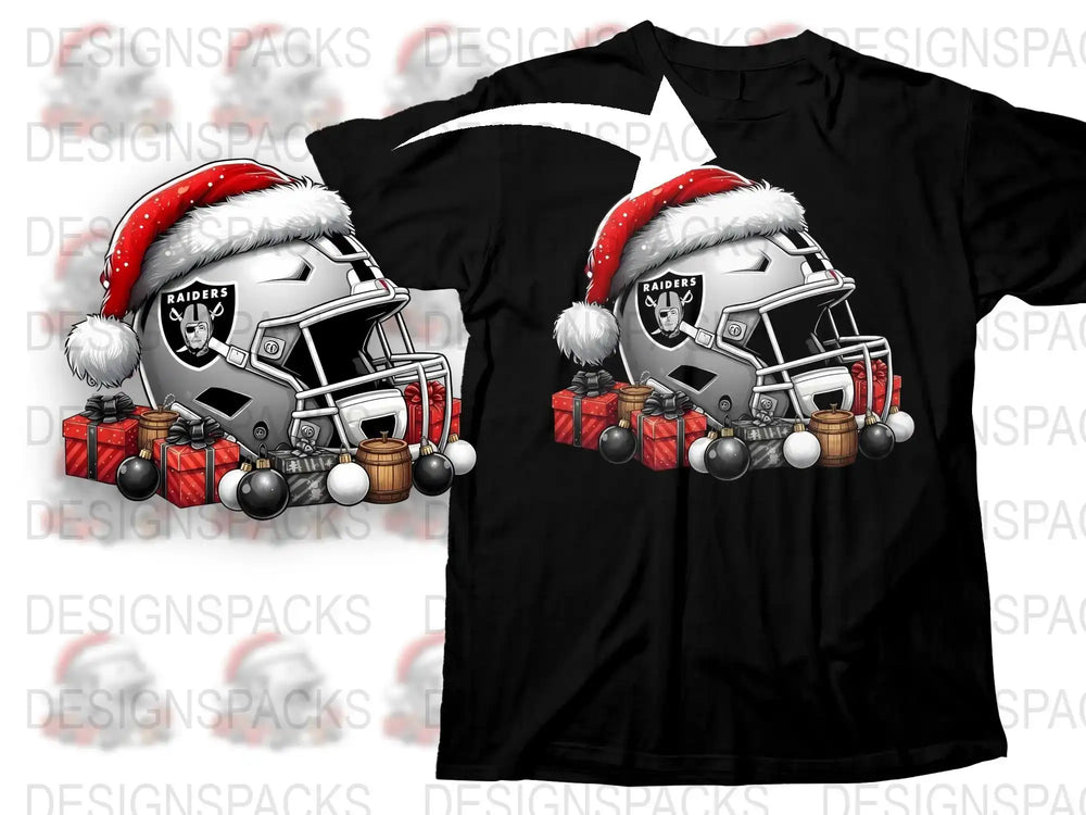 Raiders Football Helmet Christmas T-Shirt, Santa Hat Holiday Tee, Festive Sports Apparel Gift