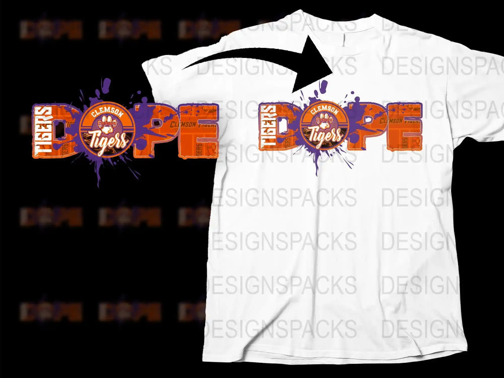 Clemson Tigers T-Shirt, College Football Fan Apparel, Orange Splash Graphic Tee, Sports Team Logo, Casual Wear