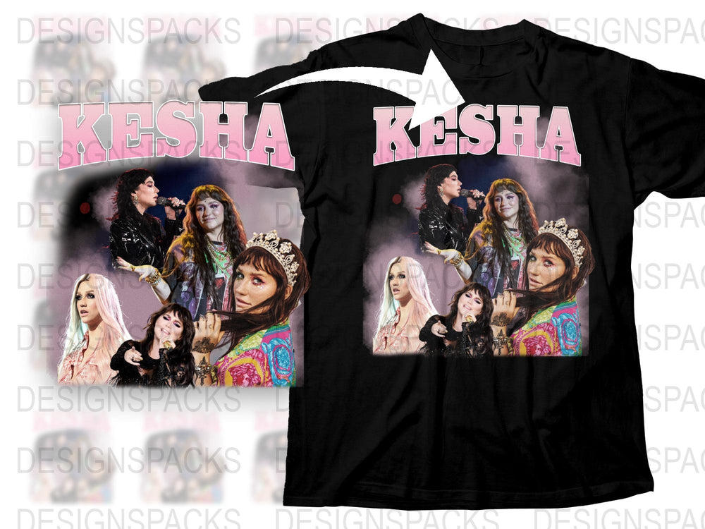 Kesha Fan T-Shirt, Multiple Poses and Outfits, Black Pink Pop Merch, Music Lover Gift