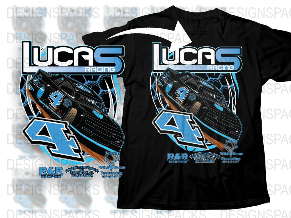 Lucas Racing Graphic T-Shirt, Black and Blue Race Car Design, Motorsport Apparel, Cool Racing Tee Gift