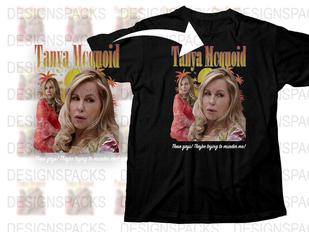 Tanya McQuoid Graphic T-Shirt, Red Floral Shirt, Tropical Palm Design, Funny Quote Tee, Women's Fashion Top