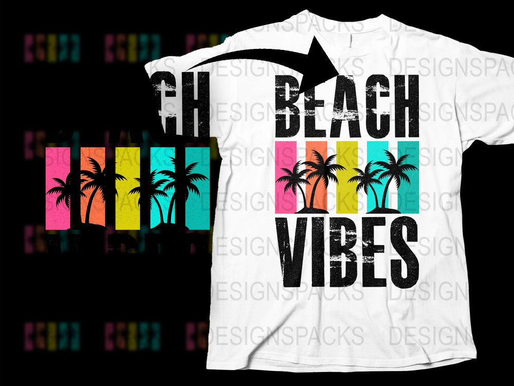Beach Vibes T-Shirt, Colorful Palm Tree Graphic, Summer Casual Tee, Vintage Style Top