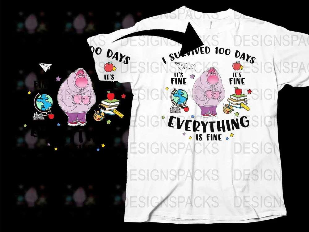 100 Days of School T-Shirt, Funny Teacher Student Celebration Shirt, Colorful Cartoon Characters, Unisex Kids Tee