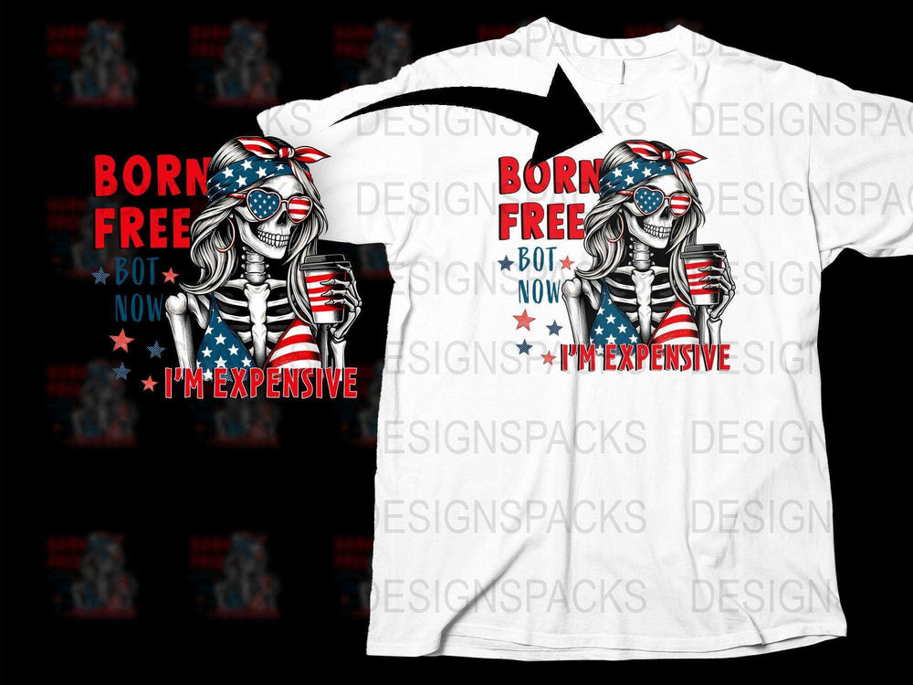 Patriotic Skeleton T-Shirt, Born Free American Flag Sunglasses, Unisex Graphic Tee, Unique USA Apparel