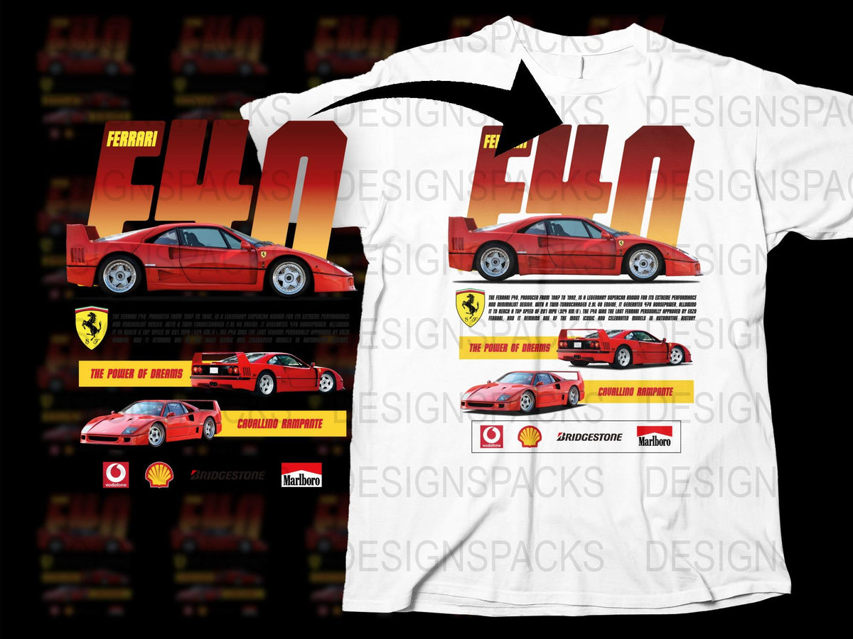 Ferrari F40 Classic Car T-Shirt, Automotive Racing Tee, Vintage Sportscar Design, Collector Item