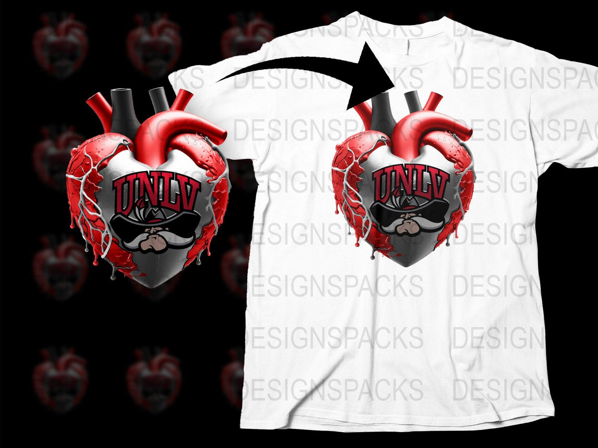 UNLV Heart Logo Graphic T-Shirt, Red and Black College Team Apparel, Sports Fan Gift Idea
