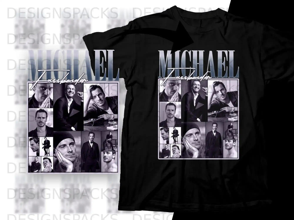Collage of Michael Jackson poses on black t-shirt.