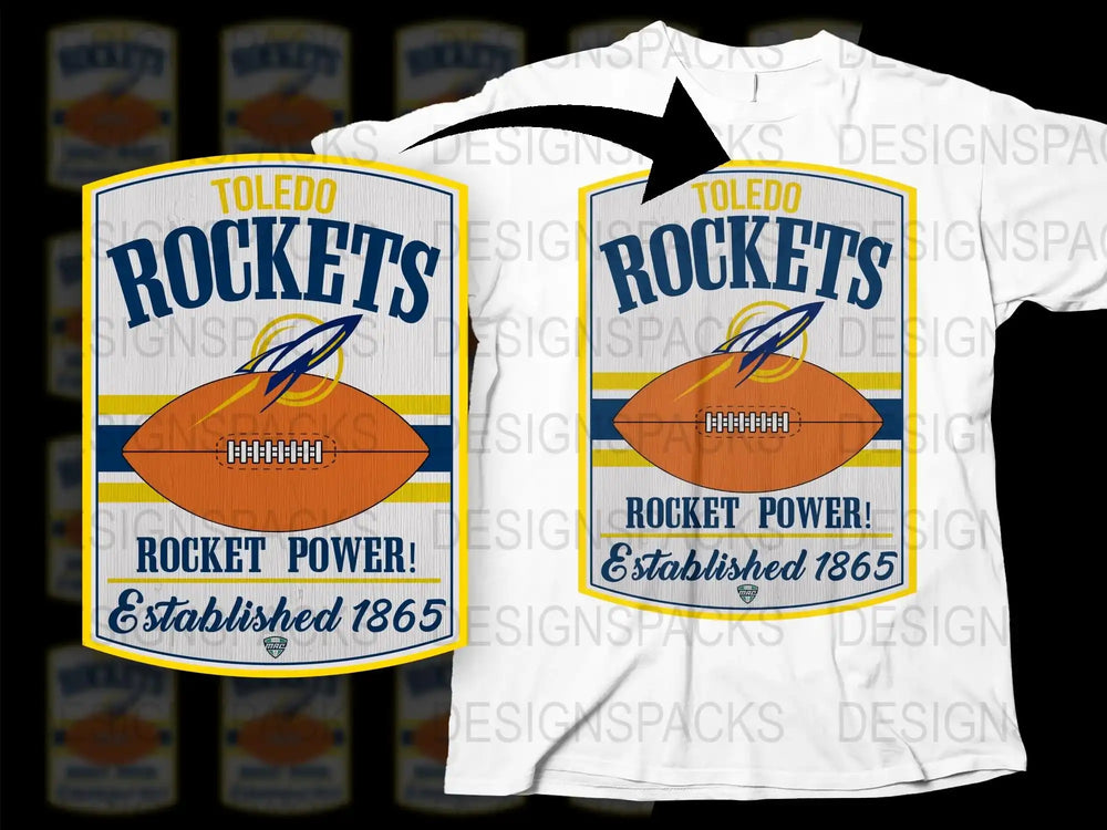 Toledo Rockets Football T-Shirt, Vintage Rocket Power Design, Established 1865 Graphic Tee