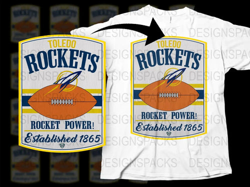 Toledo Rockets Football T-Shirt, Vintage Rocket Power Design, Established 1865 Graphic Tee