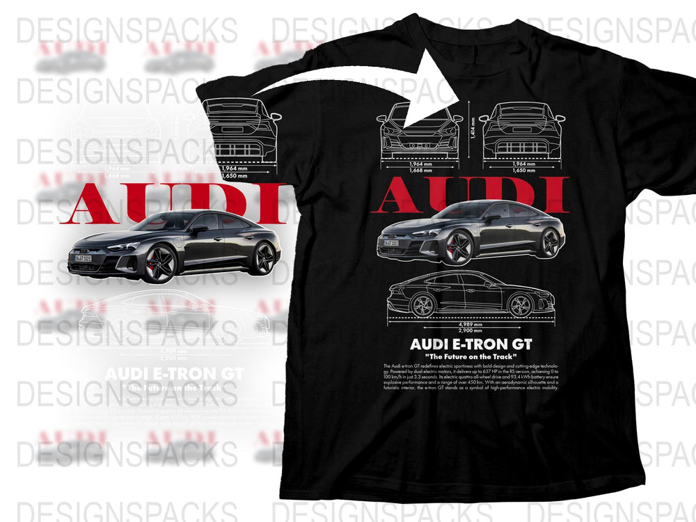 Audi E-Tron GT T-Shirt, Electric Sports Car Graphic Tee, Black Cotton Shirt for Car Enthusiasts, Automotive Apparel.