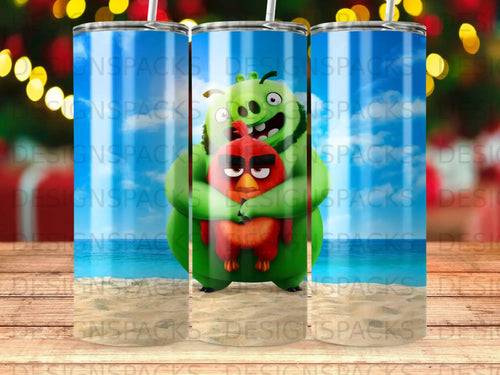 Angry Birds Red Bird Green Pig Beach Ocean Sky Design Tumbler product type
