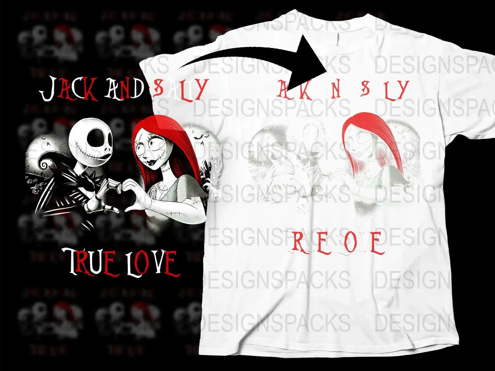 Jack and Sally True Love T-Shirt, Nightmare Before Christmas Inspired Tee, Couples Matching Shirt, Halloween Apparel, Graphic Tee Design