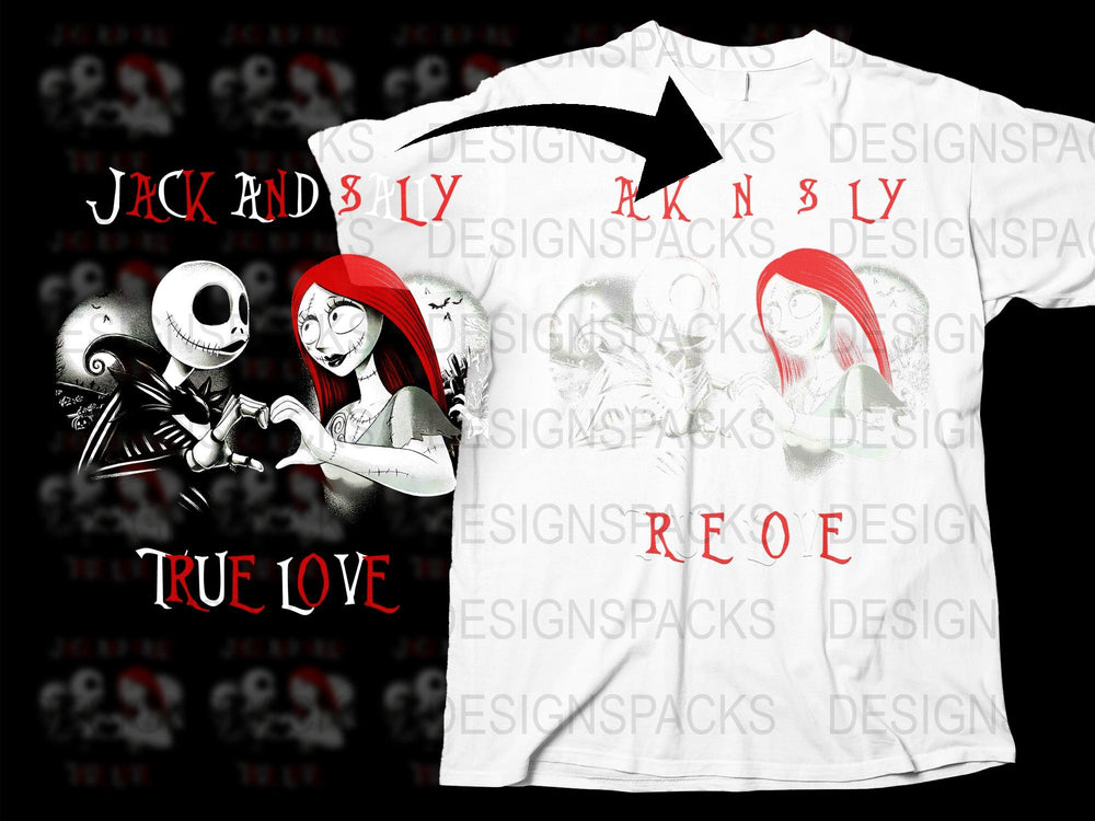 Jack and Sally True Love T-Shirt, Nightmare Before Christmas Inspired Tee, Couples Matching Shirt, Halloween Apparel, Graphic Tee Design
