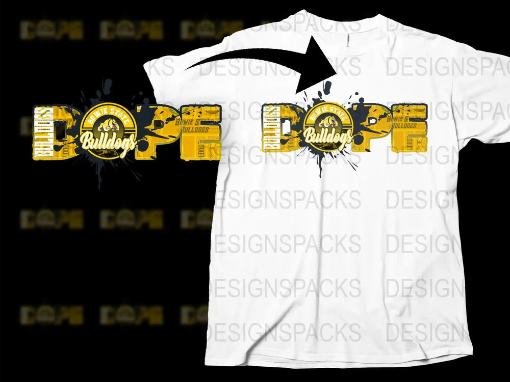 High School Football T-Shirt, Bulldog Mascot Graphic Tee, Yellow Black Splash Design, Sports Fan Apparel