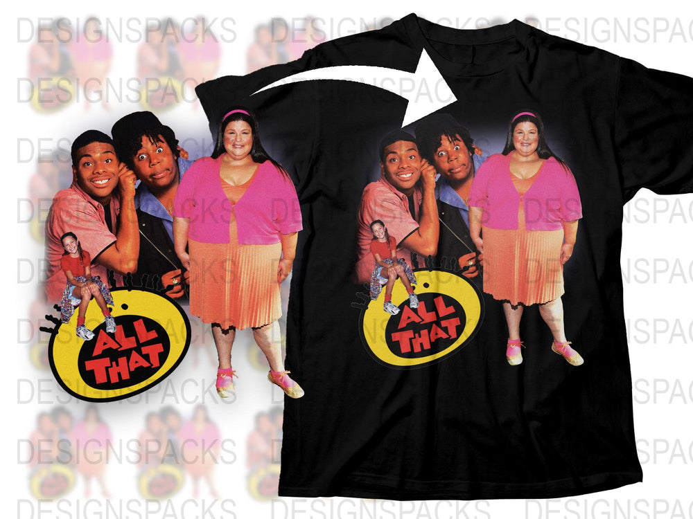 Vintage All That TV Show T-Shirt, 90s Nickelodeon Comedy Tee, Unisex Black Cotton Shirt with Classic Characters Print
