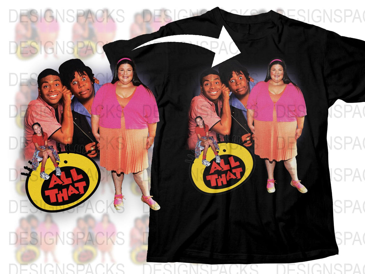 Vintage All That TV Show T-Shirt, 90s Nickelodeon Comedy Tee, Unisex Black Cotton Shirt with Classic Characters Print