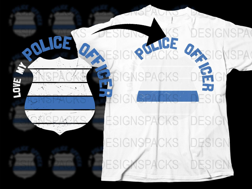 Love My Police Officer T-Shirt, Thin Blue Line Graphic Tee, Patriotic Support Apparel for Men and Women