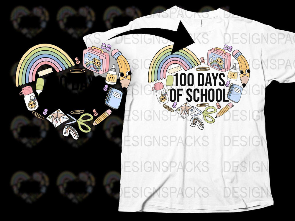 Kids 100 Days of School T-Shirt, Colorful Rainbow Graphic Tee, Celebration Shirt for School Events, Fun Educational Apparel