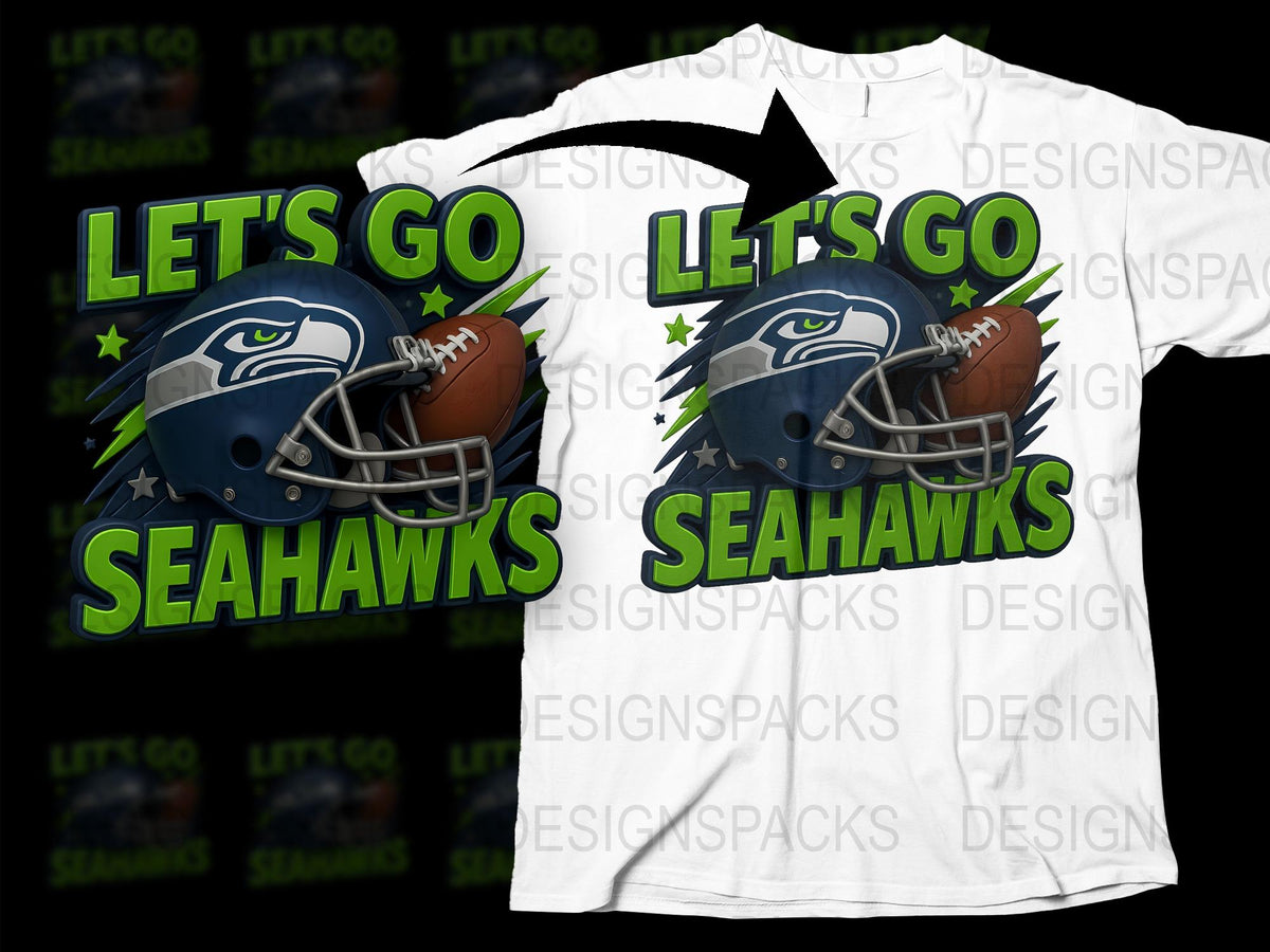 Seattle Seahawks Inspired T-Shirt, Let's Go Sports Fan Tee, Football Graphic Shirt, Casual Wear, Unisex Clothing
