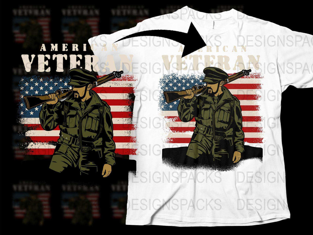 American Veteran Patriotic T-Shirt, Military Soldier Graphic Tee, USA Flag Design, Unisex Fashion