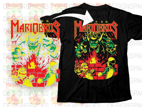 Vintage Super Mario Bros Graphic T-Shirt, Colorful Gaming Tee, Retro Video Game Shirt, Unisex Black Cotton Top