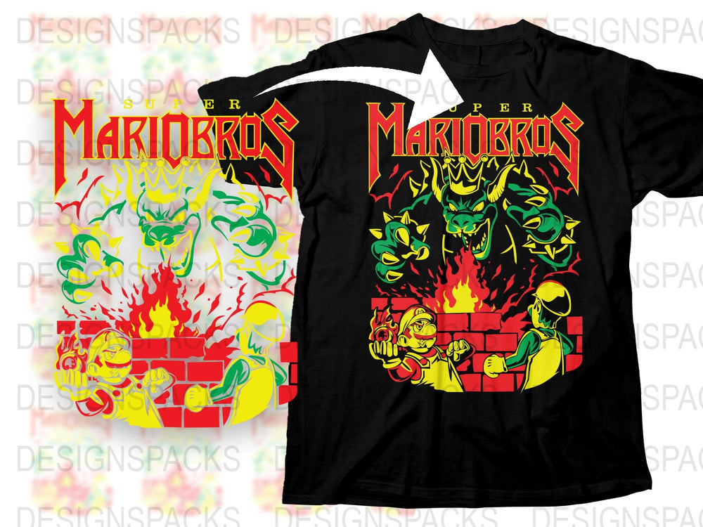 Vintage Super Mario Bros Graphic T-Shirt, Colorful Gaming Tee, Retro Video Game Shirt, Unisex Black Cotton Top