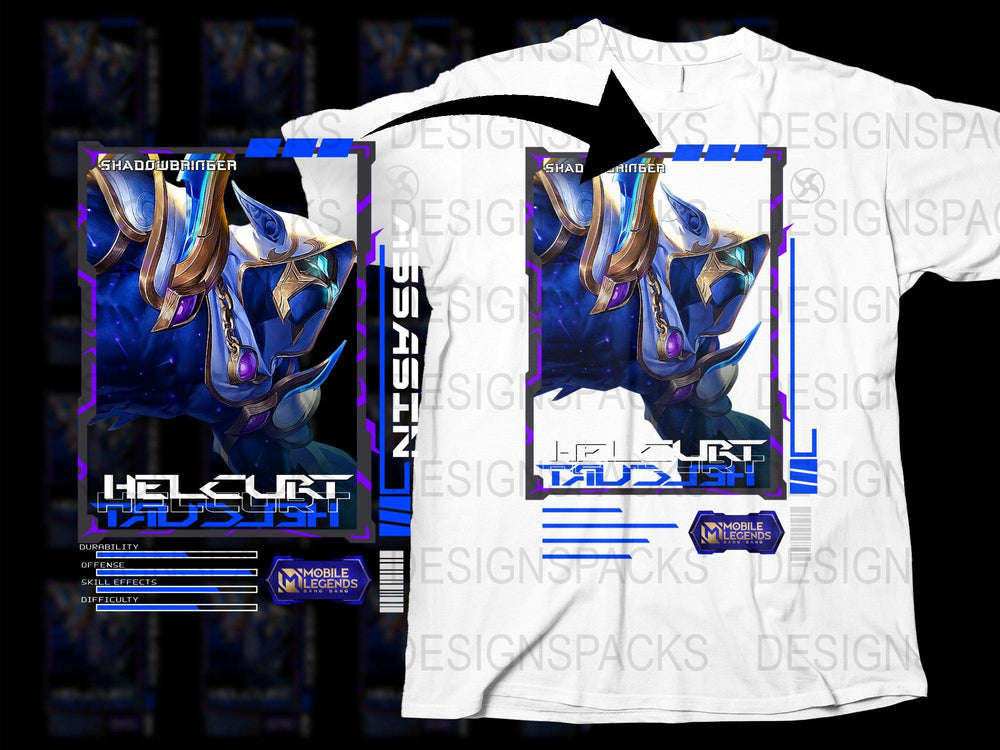 Shadowbringer Helcurt T-Shirt, Mobile Legends Game Inspired Apparel, Unique Graphic Tee for Gamers