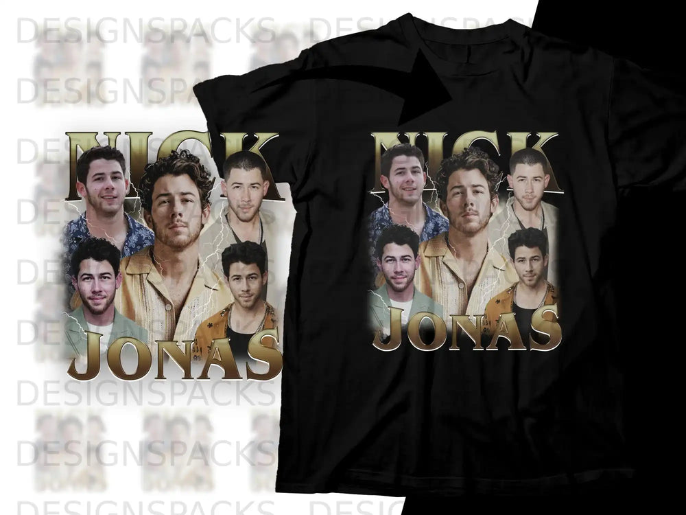 T-shirt featuring a collage of Nick Jonas, with "JONAS" in large text.