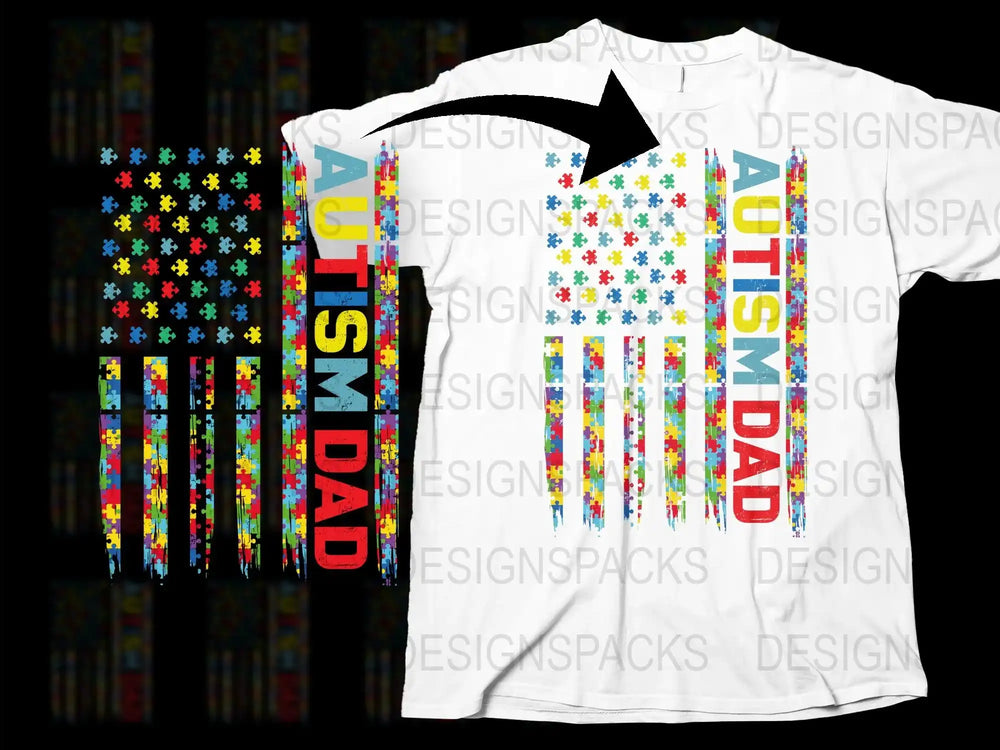 Autism Awareness T-Shirt, Colorful Puzzle Piece Design, Autism Dad Support Tee, Gift for Fathers
