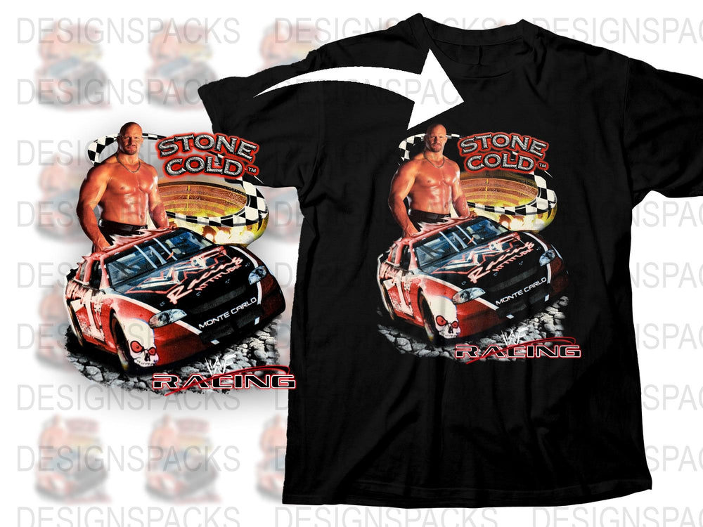Vintage Stone Cold Racing Graphic T-Shirt, Retro Wrestler Fan Tee, Classic Car Design Shirt, Casual Streetwear Style