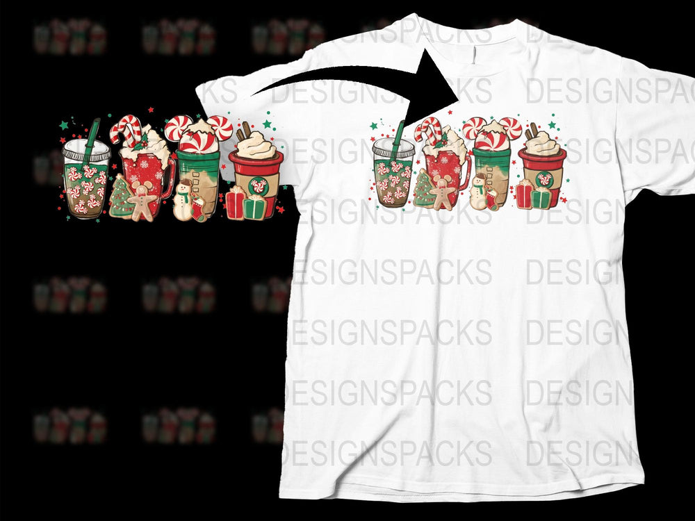 Christmas Coffee Cup T-Shirt, Holiday Festive Graphic Tee, Winter Drinks Design, Unisex Adult Clothing