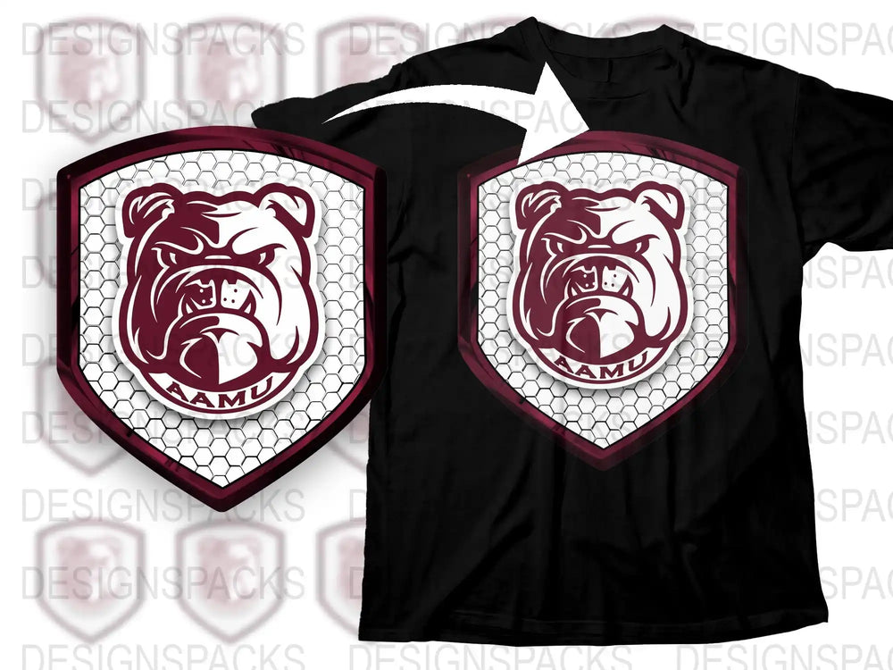 Vintage AMU Bulldog Logo T-Shirt, Classic College Mascot Design, Retro Sports Tee, Black and Red