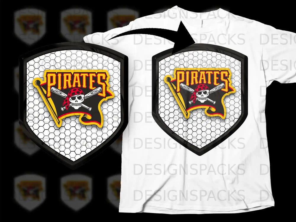Pirates Shield with Skull White Mesh Design Shirt
