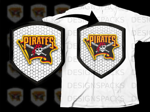 Pirates Shield with Skull White Mesh Design Shirt