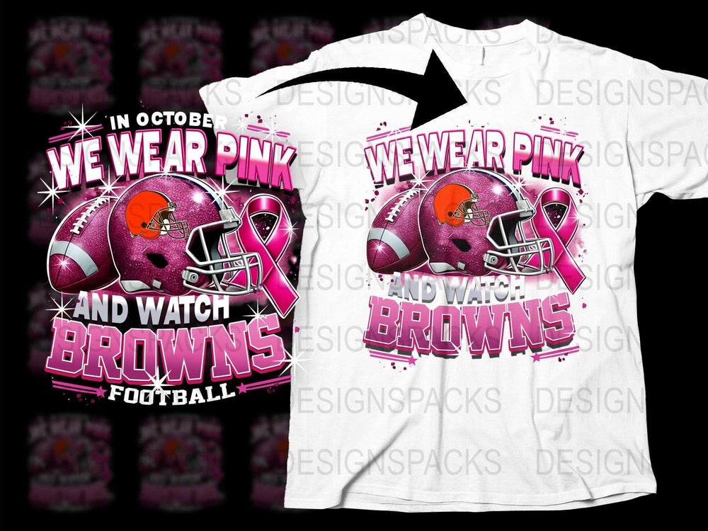 Pink October Football Fan T-Shirt, We Wear Pink Browns Tee, Sports Graphic Shirt for Game Day