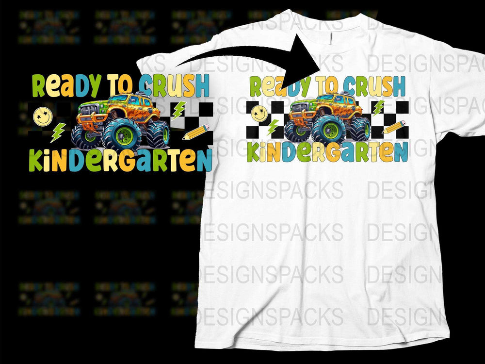 Ready to Crush Kindergarten Shirt, Boys Monster Truck Tee, First Day of School Outfit, Fun Preschool T-Shirt Design