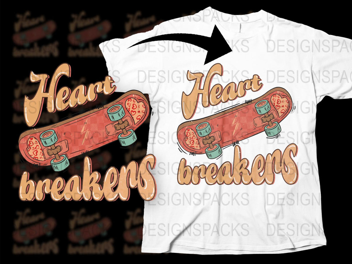 Heart Breakers Skateboard Graphic T-Shirt, Cool Urban Style Tee, Unisex Streetwear, Skate Clothing