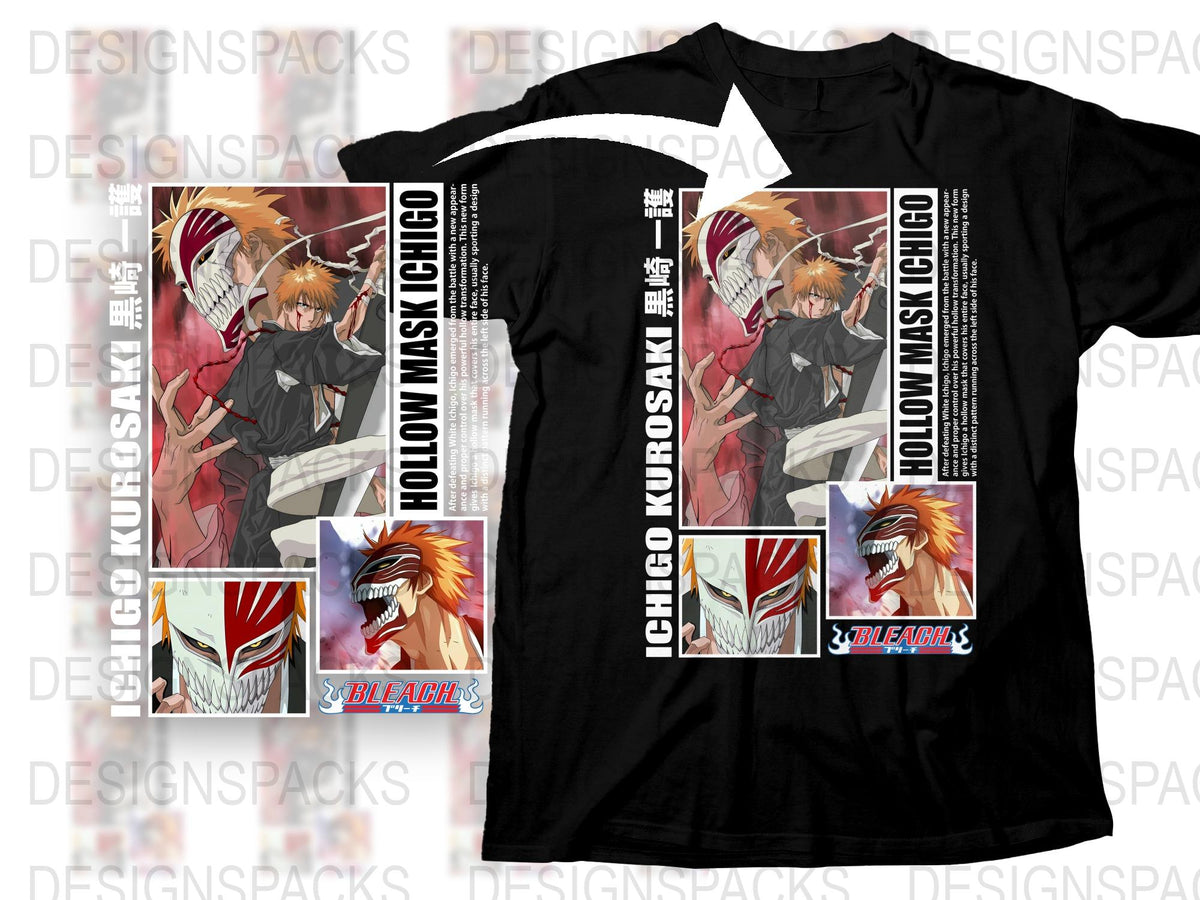 Bleach Anime T-Shirt, Ichigo Hollow Mask Graphic Tee, Unisex Manga Shirt, Gift for Anime Fans