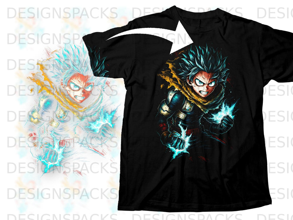 Black t-shirt featuring an anime character with spiky blue hair and glowing blue energy.