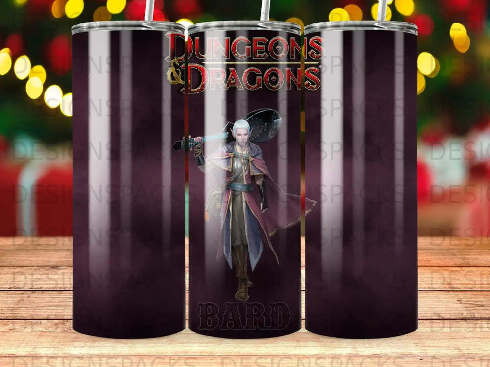Dungeons & Dragons character with sword and shield on a tumbler.