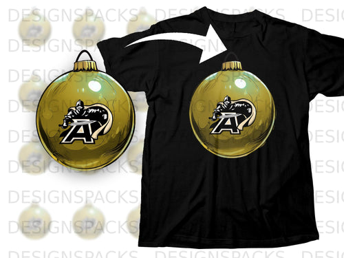 Black t-shirt showing a golden ornament with a knight and letter A.