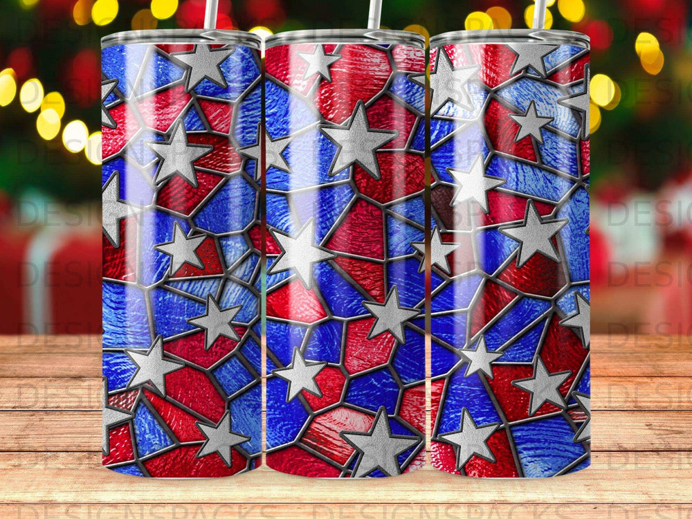 Red, white, and blue stained glass stars tumbler.