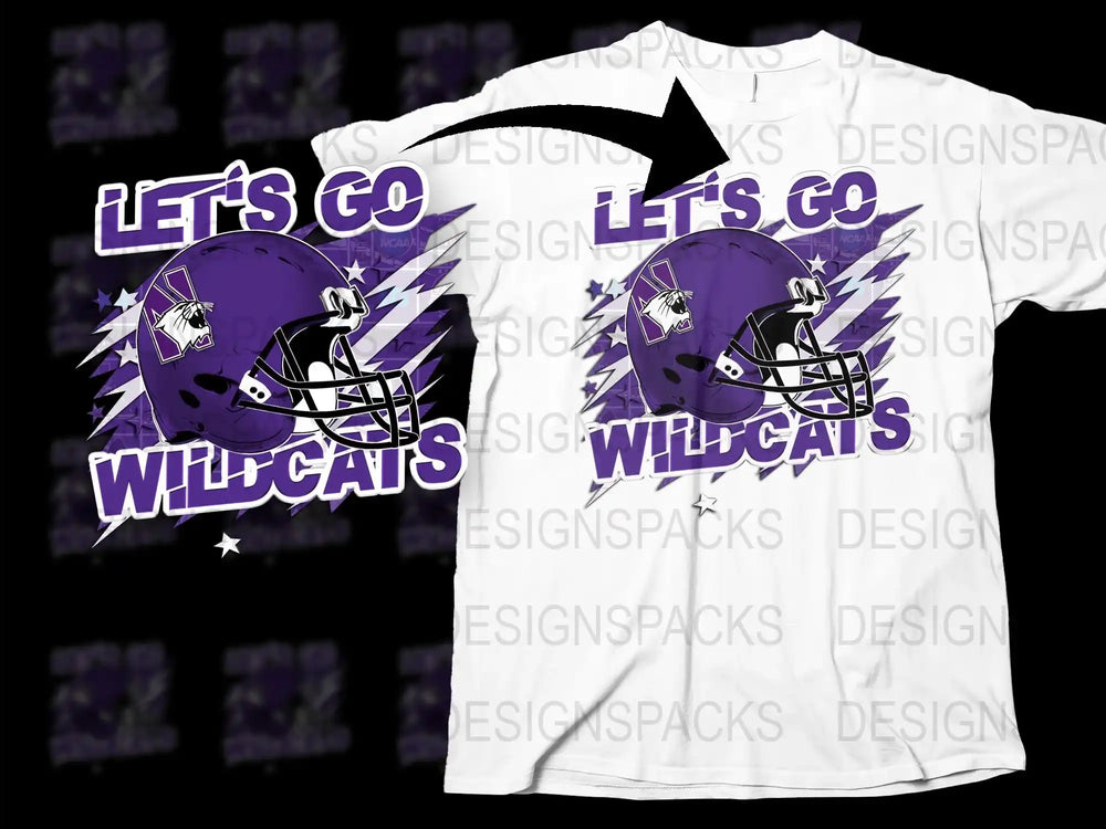 Let's Go Wildcats Football T-Shirt, Purple Helmet Graphic Tee, Sports Fan Apparel, Unisex Adult Clothing