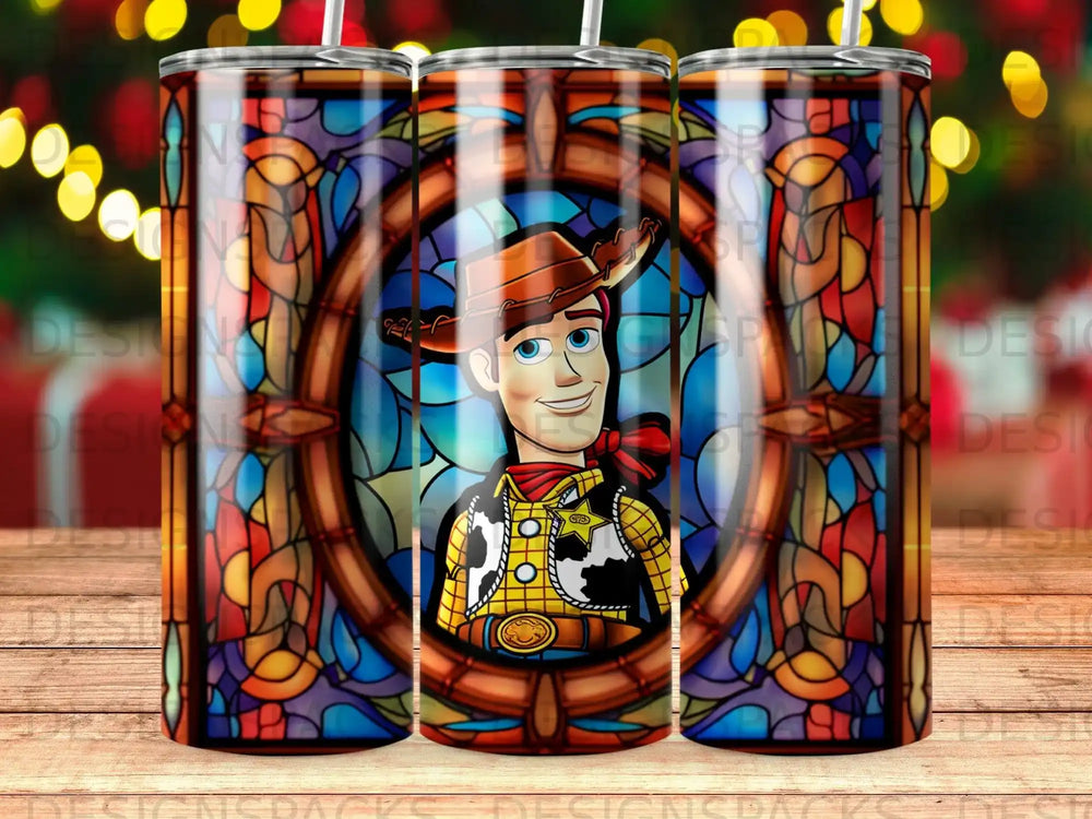 Woody from Toy Story in a stained-glass window design.