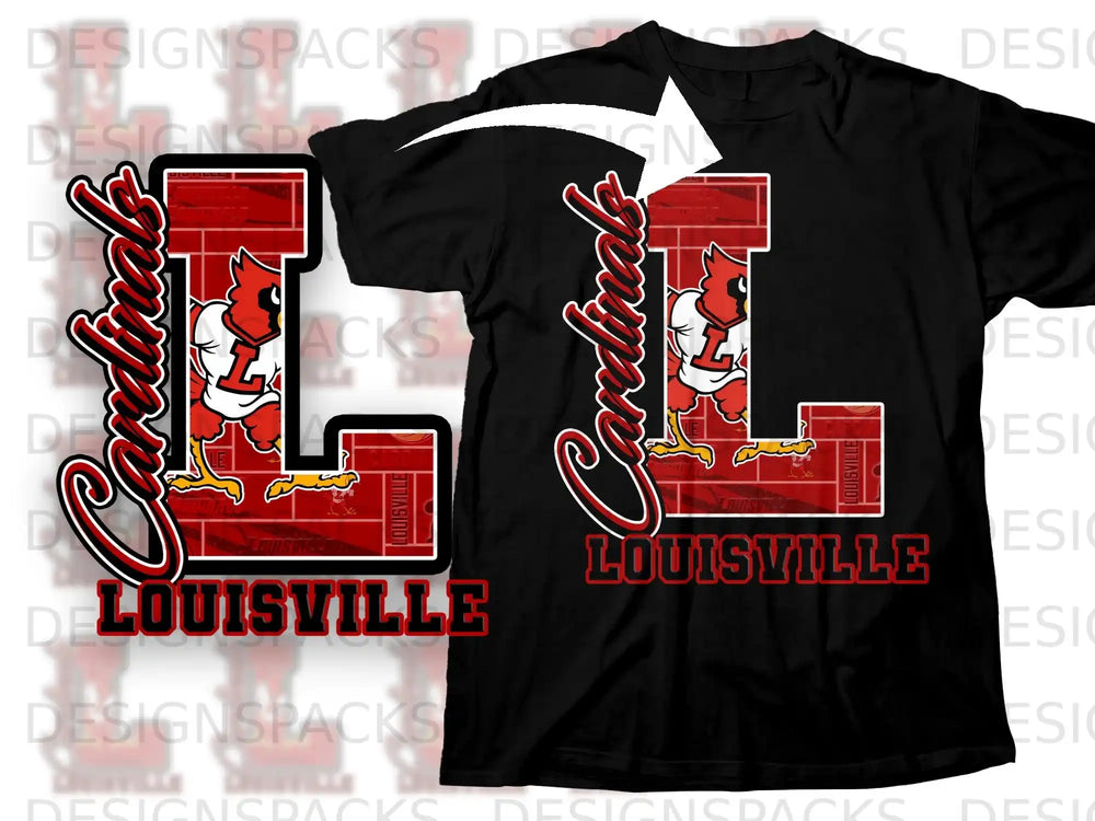 Louisville Cardinals L Logo Design Black T-Shirt