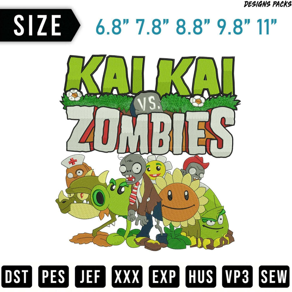 KAI KAI VS ZOMBIES embroidery design for DST, PES, JEF, XXX, EXP, HUS, VP3, SEW.