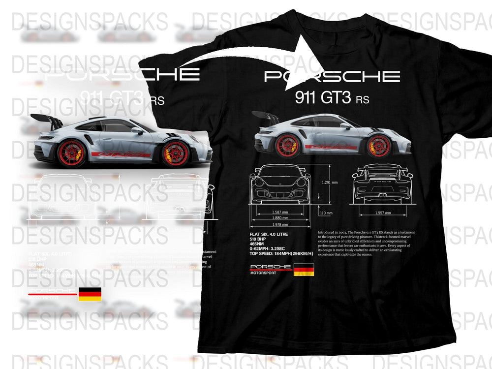 Porsche 911 GT3 RS Car Enthusiast T-Shirt, Automotive Graphic Tee, Sportscar Print, Gift for Car Lovers