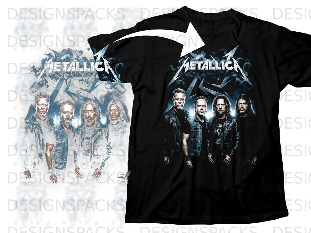 Black t-shirt with Metallica logo and four band members.