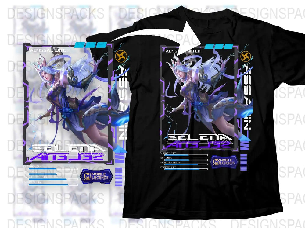 Anime Character T-Shirt, Selena Abyssal Witch, Mobile Legends Tee, Graphic Black Shirt, Gamer Apparel